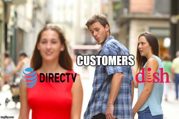 Give Us FOX Back | CUSTOMERS | image tagged in memes,distracted boyfriend,satellite,tv,fox | made w/ Imgflip meme maker