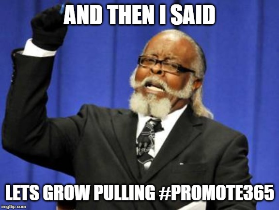 Promote365 | AND THEN I SAID; LETS GROW PULLING #PROMOTE365 | image tagged in memes,too damn high | made w/ Imgflip meme maker