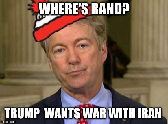 Where's Waldo Rand Paul? | WHERE'S RAND? TRUMP  WANTS WAR WITH IRAN | image tagged in rand paul | made w/ Imgflip meme maker