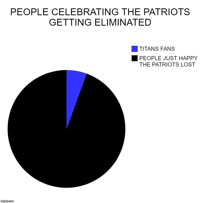 PEOPLE CELEBRATING THE PATRIOTS GETTING ELIMINATED | PEOPLE JUST HAPPY THE PATRIOTS LOST, TITANS FANS | image tagged in charts,pie charts | made w/ Imgflip chart maker