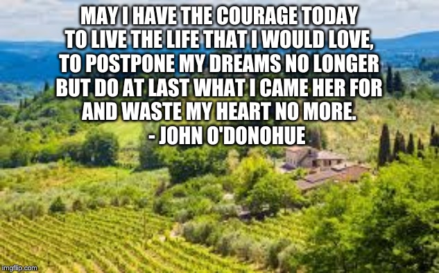 Don't postpone your dream | MAY I HAVE THE COURAGE TODAY
TO LIVE THE LIFE THAT I WOULD LOVE,
TO POSTPONE MY DREAMS NO LONGER
BUT DO AT LAST WHAT I CAME HER FOR
AND WASTE MY HEART NO MORE.
    - JOHN O'DONOHUE | image tagged in don't postpone your dream | made w/ Imgflip meme maker