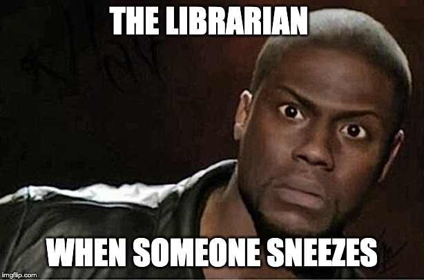 Kevin Hart Meme | THE LIBRARIAN; WHEN SOMEONE SNEEZES | image tagged in memes,kevin hart | made w/ Imgflip meme maker