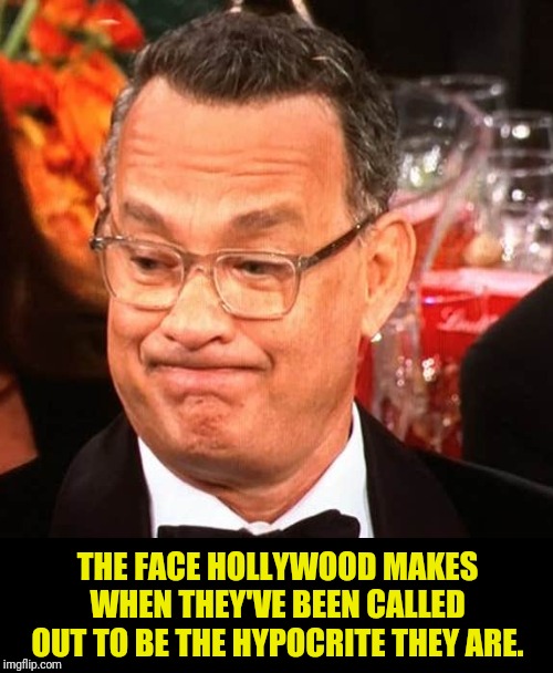 Tom Hanks Face | THE FACE HOLLYWOOD MAKES WHEN THEY'VE BEEN CALLED OUT TO BE THE HYPOCRITE THEY ARE. | image tagged in political meme,hollywood | made w/ Imgflip meme maker