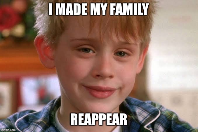 I MADE MY FAMILY; REAPPEAR | image tagged in funny | made w/ Imgflip meme maker