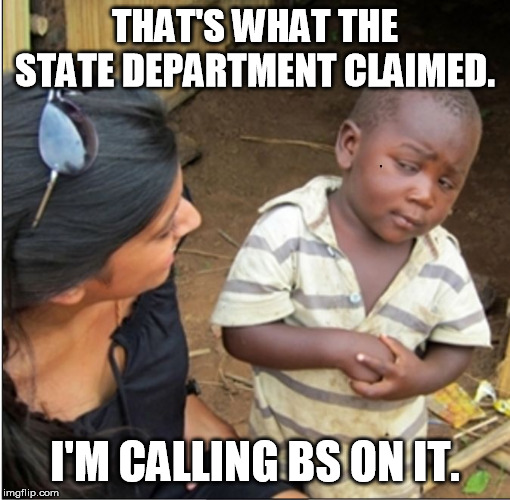 SkepticalKid | THAT'S WHAT THE STATE DEPARTMENT CLAIMED. I'M CALLING BS ON IT. | image tagged in skepticalkid | made w/ Imgflip meme maker