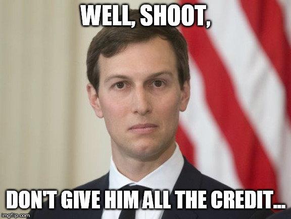 Jare Kushner | WELL, SHOOT, DON'T GIVE HIM ALL THE CREDIT... | image tagged in jare kushner | made w/ Imgflip meme maker