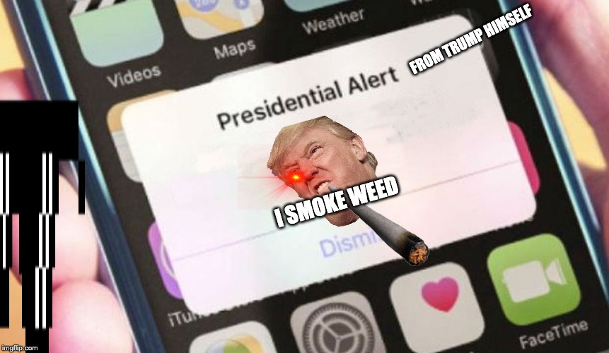 Presidential Alert Meme | FROM TRUMP HIMSELF; I SMOKE WEED | image tagged in memes,presidential alert | made w/ Imgflip meme maker