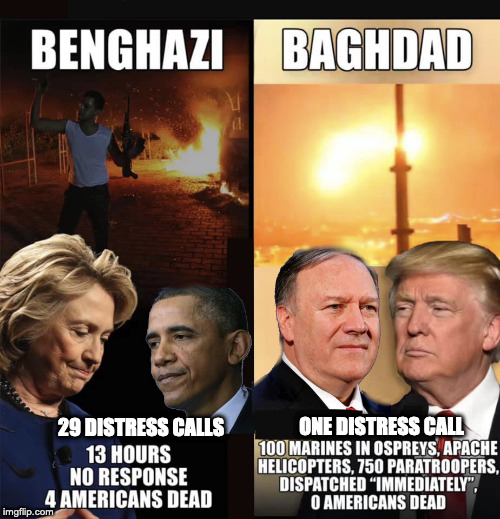 Note the Difference | ONE DISTRESS CALL; 29 DISTRESS CALLS | image tagged in trump,benghazi,obama,hillary | made w/ Imgflip meme maker