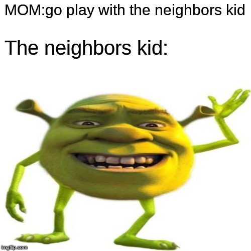 fregley at 49 | MOM:go play with the neighbors kid; The neighbors kid: | image tagged in shrek | made w/ Imgflip meme maker