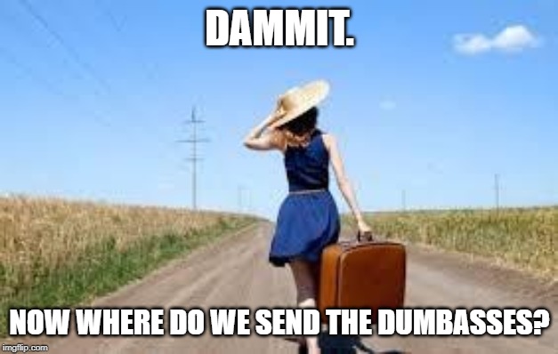 Bitches With No Phones Be Do The Most Traveling ... | DAMMIT. NOW WHERE DO WE SEND THE DUMBASSES? | image tagged in bitches with no phones be do the most traveling | made w/ Imgflip meme maker
