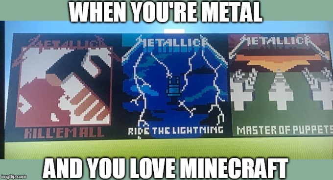 WHEN YOU'RE METAL; AND YOU LOVE MINECRAFT | image tagged in metal,minecraft,metallica | made w/ Imgflip meme maker