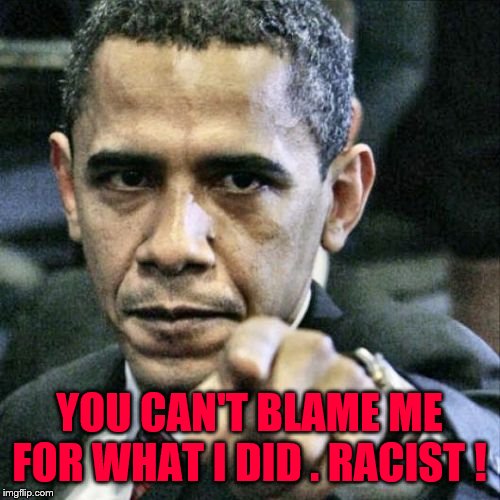 Pissed Off Obama Meme | YOU CAN'T BLAME ME FOR WHAT I DID . RACIST ! | image tagged in memes,pissed off obama | made w/ Imgflip meme maker