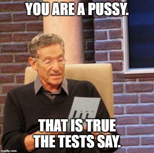 Maury Lie Detector Meme | YOU ARE A PUSSY. THAT IS TRUE THE TESTS SAY. | image tagged in memes,maury lie detector | made w/ Imgflip meme maker