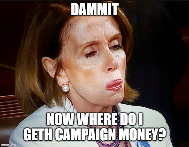 Nancy Pelosi PB Sandwich | DAMMIT NOW WHERE DO I GETH CAMPAIGN MONEY? | image tagged in nancy pelosi pb sandwich | made w/ Imgflip meme maker