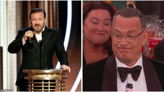 image tagged in hanks,ricky gervais,roast | made w/ Imgflip meme maker