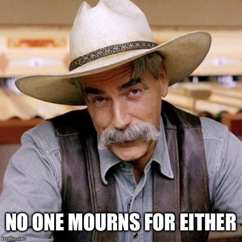 SARCASM COWBOY | NO ONE MOURNS FOR EITHER | image tagged in sarcasm cowboy | made w/ Imgflip meme maker
