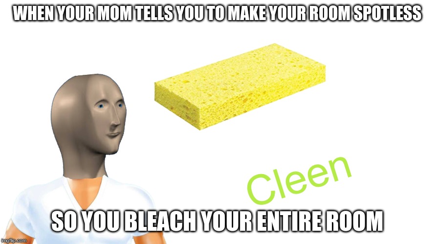 WHEN YOUR MOM TELLS YOU TO MAKE YOUR ROOM SPOTLESS; SO YOU BLEACH YOUR ENTIRE ROOM | image tagged in succ,memes | made w/ Imgflip meme maker