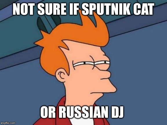 Futurama Fry Meme | NOT SURE IF SPUTNIK CAT OR RUSSIAN DJ | image tagged in memes,futurama fry | made w/ Imgflip meme maker