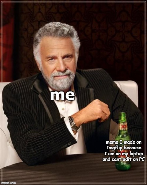 The Most Interesting Man In The World Meme | me; meme I made on Imgflip because I am on my laptop and cant edit on PC | image tagged in memes,the most interesting man in the world | made w/ Imgflip meme maker