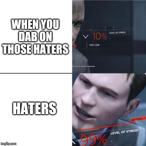 Level of Stress | WHEN YOU DAB ON THOSE HATERS; HATERS | image tagged in level of stress | made w/ Imgflip meme maker