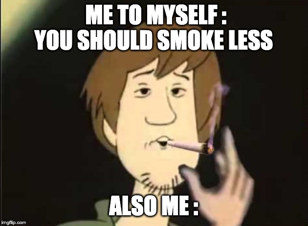 Shaggy joint | ME TO MYSELF : YOU SHOULD SMOKE LESS; ALSO ME : | image tagged in shaggy joint | made w/ Imgflip meme maker
