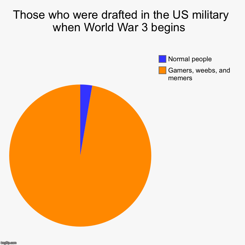 Those who were drafted in the US military when World War 3 begins  | Gamers, weebs, and memers , Normal people | image tagged in charts,pie charts | made w/ Imgflip chart maker