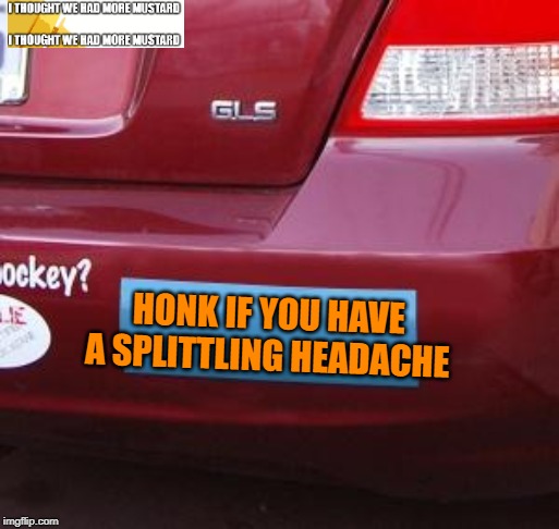 Honk If You Have A Splitting Headache |  HONK IF YOU HAVE A SPLITTLING HEADACHE | image tagged in blank bumper sticker | made w/ Imgflip meme maker