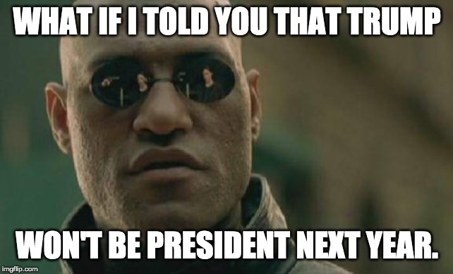 Matrix Morpheus | WHAT IF I TOLD YOU THAT TRUMP; WON'T BE PRESIDENT NEXT YEAR. | image tagged in memes,matrix morpheus | made w/ Imgflip meme maker