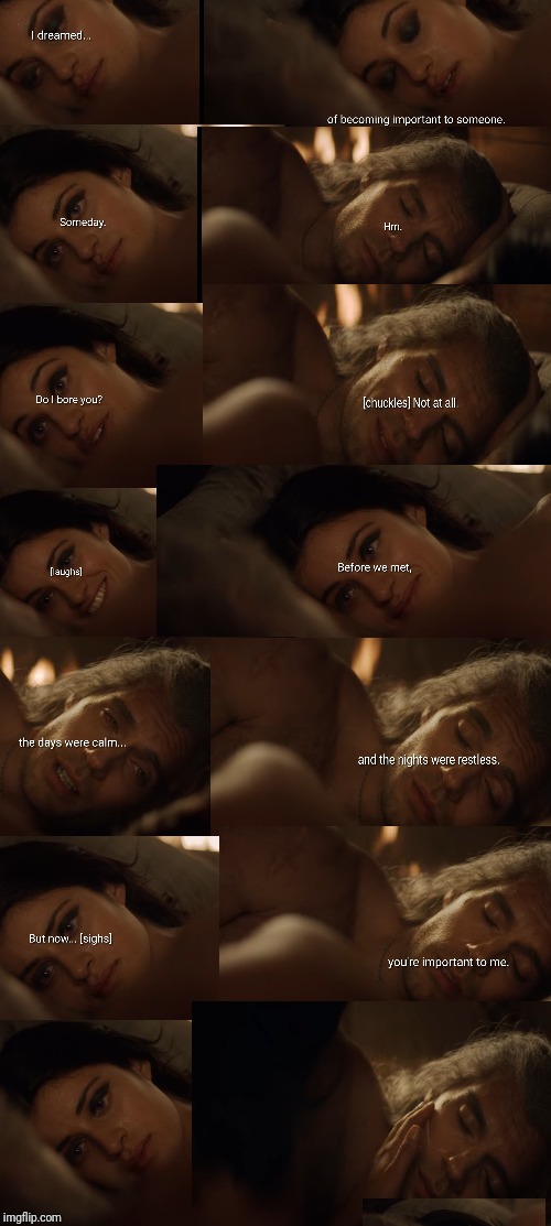 The witcher Geralt and Yennefer conversation in bed | image tagged in the witcher,geralt,yennefer,love confession,best couple,2020 series | made w/ Imgflip meme maker