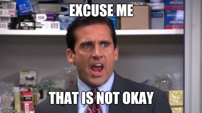 the office bankruptcy | EXCUSE ME; THAT IS NOT OKAY | image tagged in the office bankruptcy | made w/ Imgflip meme maker