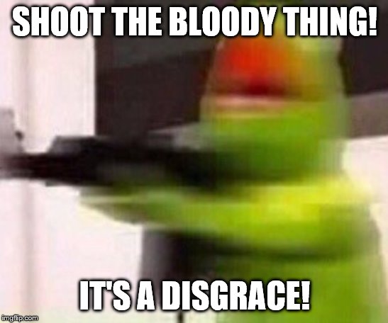 school shooter (muppet) | SHOOT THE BLOODY THING! IT'S A DISGRACE! | image tagged in school shooter muppet | made w/ Imgflip meme maker