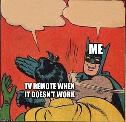 Batman Slapping Robin Meme | ME; TV REMOTE WHEN IT DOESN'T WORK | image tagged in memes,batman slapping robin | made w/ Imgflip meme maker