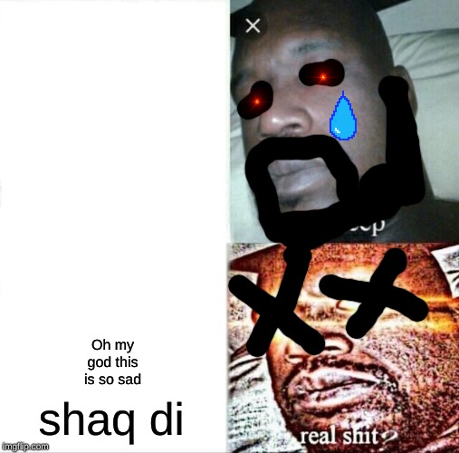 Sleeping Shaq | shaq di; Oh my god this is so sad | image tagged in memes,sleeping shaq | made w/ Imgflip meme maker