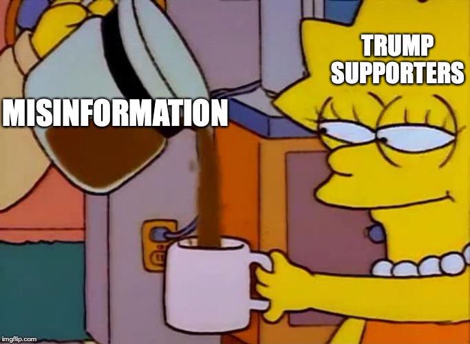 Lisa Simpson Coffee That x shit | TRUMP SUPPORTERS; MISINFORMATION | image tagged in lisa simpson coffee that x shit | made w/ Imgflip meme maker