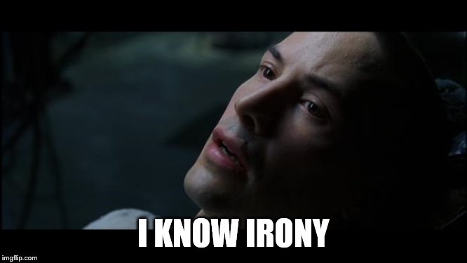 i know kung fu | I KNOW IRONY | image tagged in i know kung fu | made w/ Imgflip meme maker
