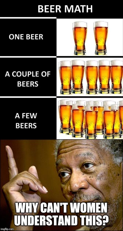 Beer math | WHY CAN'T WOMEN UNDERSTAND THIS? | image tagged in morgan freeman pointing | made w/ Imgflip meme maker