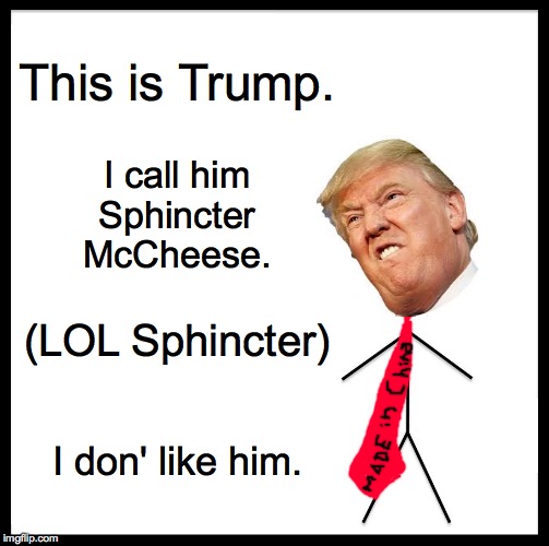This is Trump. | This is Trump. I call him
Sphincter
McCheese. (LOL Sphincter); I don' like him. | image tagged in memes,be like bill,trump,lol | made w/ Imgflip meme maker