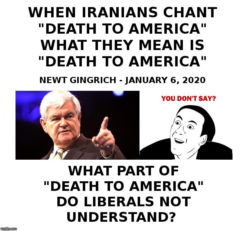 Death To America | image tagged in newt,iran,democrats,trump,terrorists,i see dead people | made w/ Imgflip meme maker