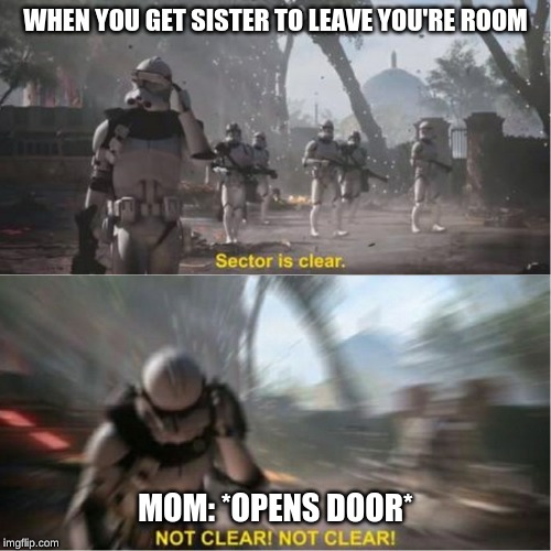 Sector is clear blur | WHEN YOU GET SISTER TO LEAVE YOU'RE ROOM; MOM: *OPENS DOOR* | image tagged in sector is clear blur | made w/ Imgflip meme maker