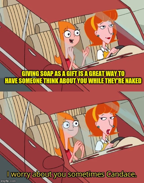 I worry about you sometimes Candace | GIVING SOAP AS A GIFT IS A GREAT WAY TO HAVE SOMEONE THINK ABOUT YOU WHILE THEY'RE NAKED | image tagged in i worry about you sometimes candace | made w/ Imgflip meme maker