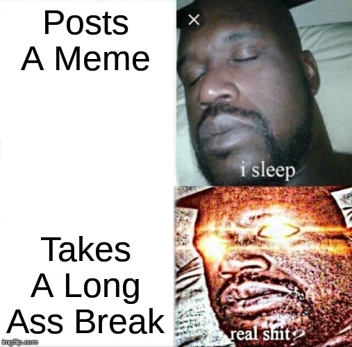 Sleeping Shaq Meme | Posts A Meme; Takes A Long Ass Break | image tagged in memes,sleeping shaq | made w/ Imgflip meme maker