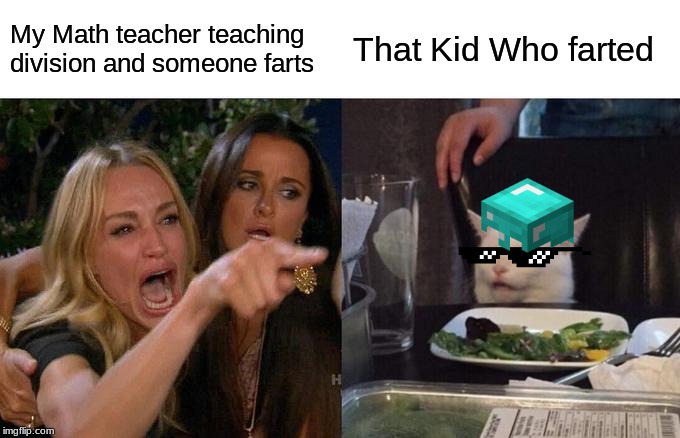 Woman Yelling At Cat | My Math teacher teaching division and someone farts; That Kid Who farted | image tagged in memes,woman yelling at cat | made w/ Imgflip meme maker