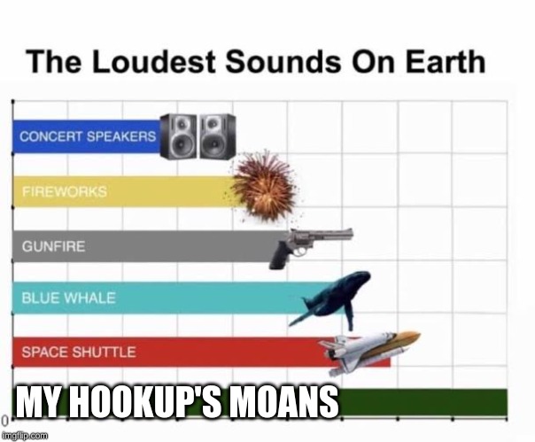 The Loudest Sounds on Earth | MY HOOKUP'S MOANS | image tagged in the loudest sounds on earth | made w/ Imgflip meme maker