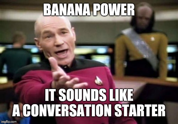 Picard Wtf Meme | BANANA POWER; IT SOUNDS LIKE A CONVERSATION STARTER | image tagged in memes,picard wtf | made w/ Imgflip meme maker