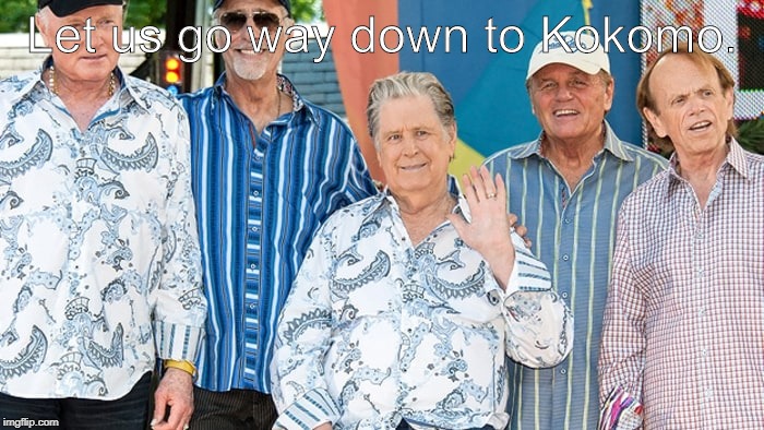 The Beach Boys | Let us go way down to Kokomo. | image tagged in the beach boys | made w/ Imgflip meme maker