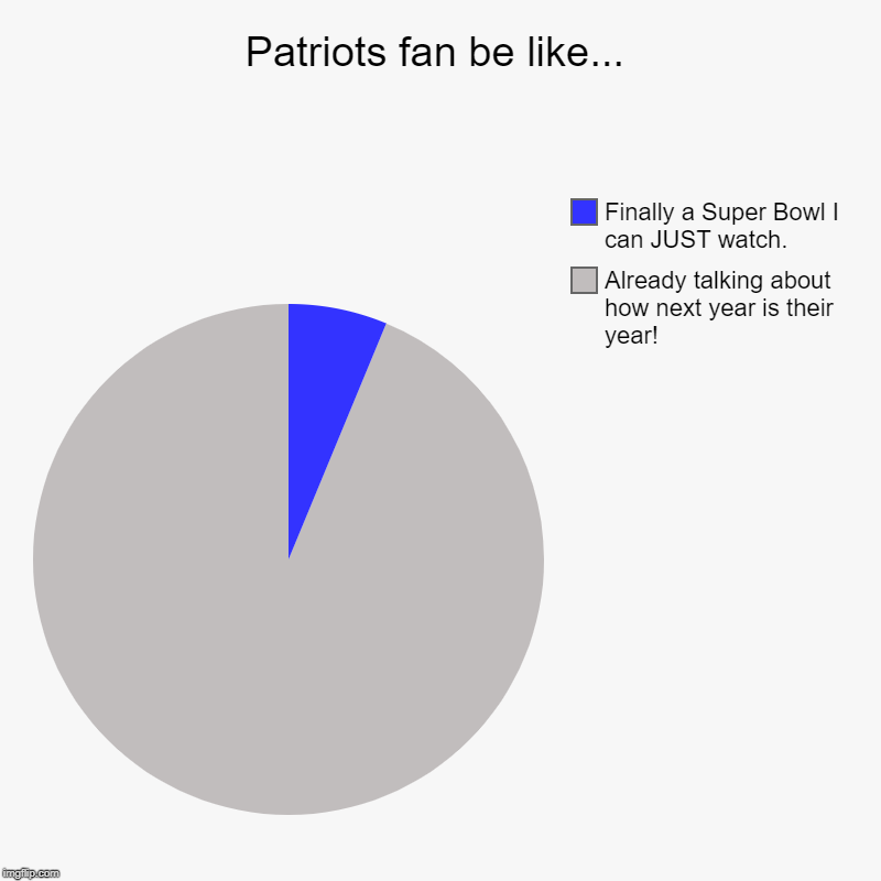 Patriots fan be like... | Already talking about how next year is their year!, Finally a Super Bowl I can JUST watch. | image tagged in charts,pie charts | made w/ Imgflip chart maker