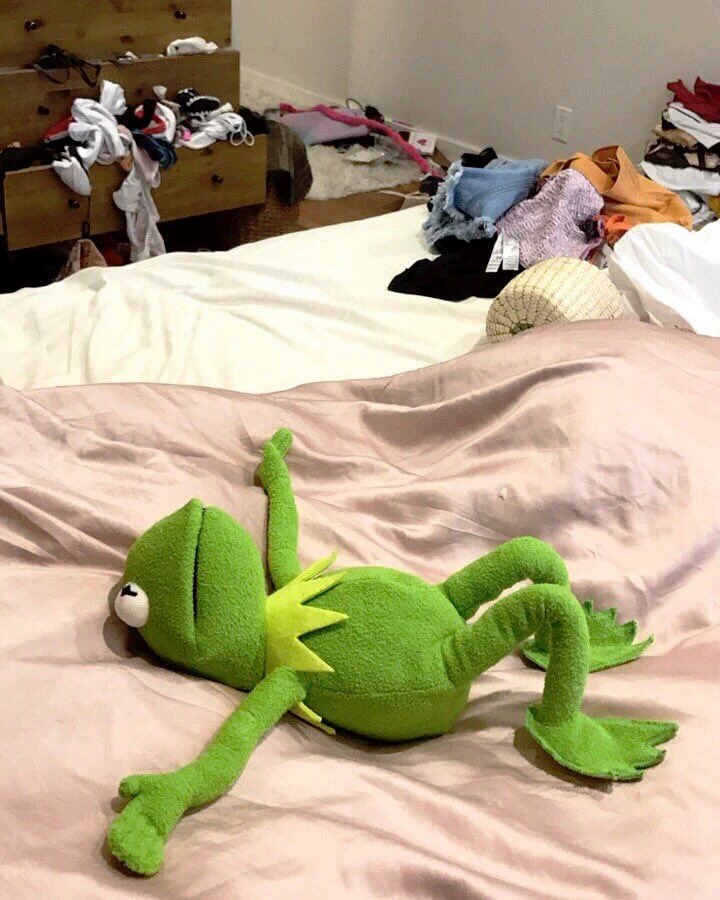 High Quality Kermit bed meme Blank Meme Template