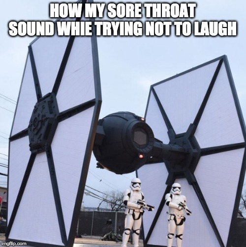 Black Tie Fighter | HOW MY SORE THROAT SOUND WHIE TRYING NOT TO LAUGH | image tagged in black tie fighter | made w/ Imgflip meme maker