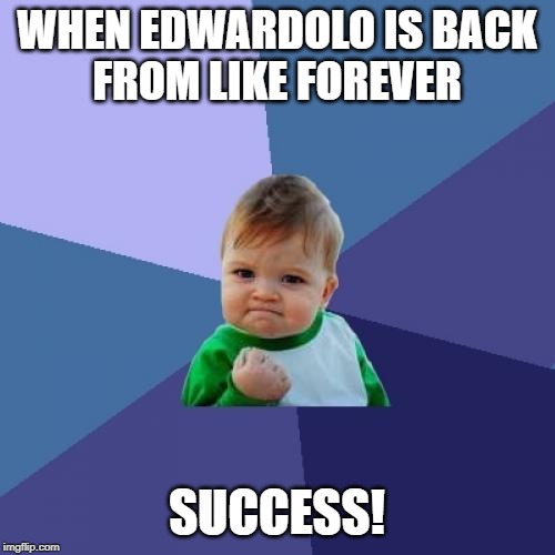 Success Kid Meme | WHEN EDWARDOLO IS BACK
FROM LIKE FOREVER; SUCCESS! | image tagged in memes,success kid | made w/ Imgflip meme maker