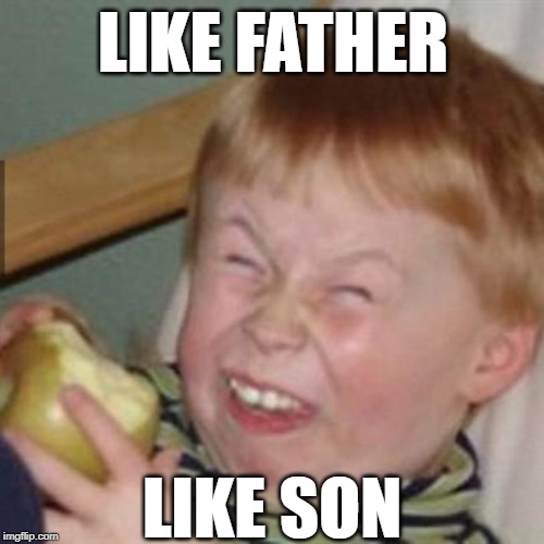 laughing kid | LIKE FATHER; LIKE SON | image tagged in laughing kid | made w/ Imgflip meme maker